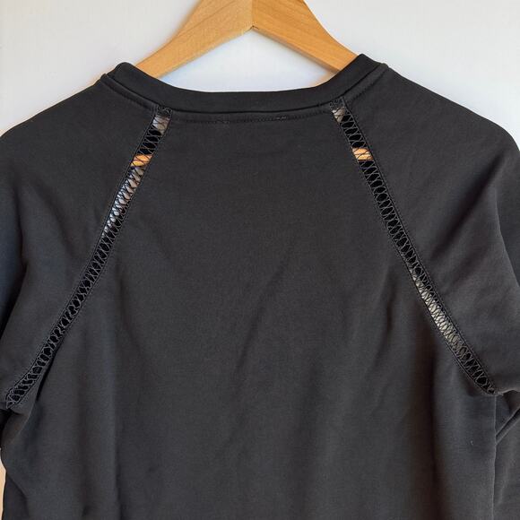 Shilla Lace Trim Sweatshirt Pullover Crew Women Small Black Casual Boho Cozy - Picture 6 of 15